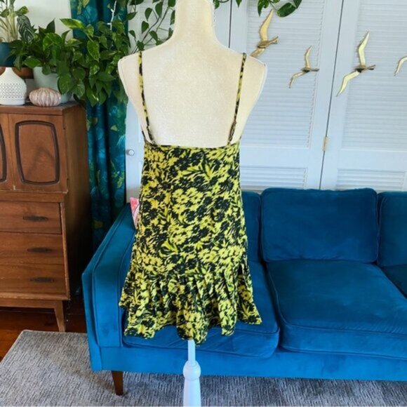 Urban Outfitters | Camille Mini Frock Dress Yellow Green Digitized Floral Small - Picture 9 of 16